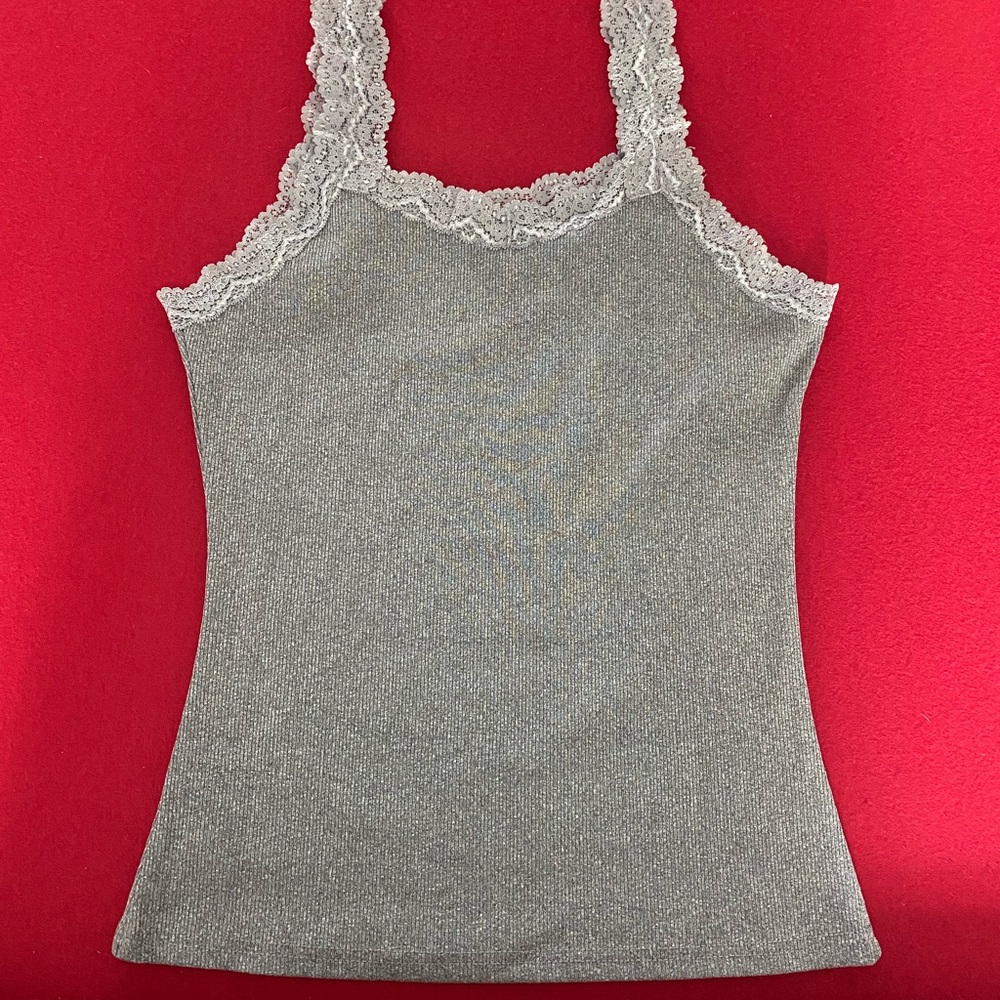 grey lace trim tank top